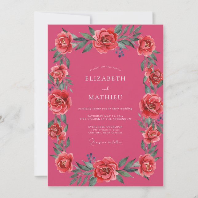 Convite Casamento de Verão Efervescente Magenta (Frente)
