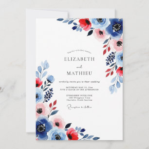 Convite Casamento de Verão Escarlate Naval Animado
