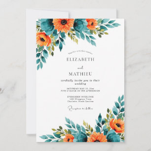 Convite Casamento de Verão Espetacular em Laranja Teal