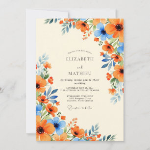 Convite Casamento de Verão Esplêndido Azul Mil-flores Lara