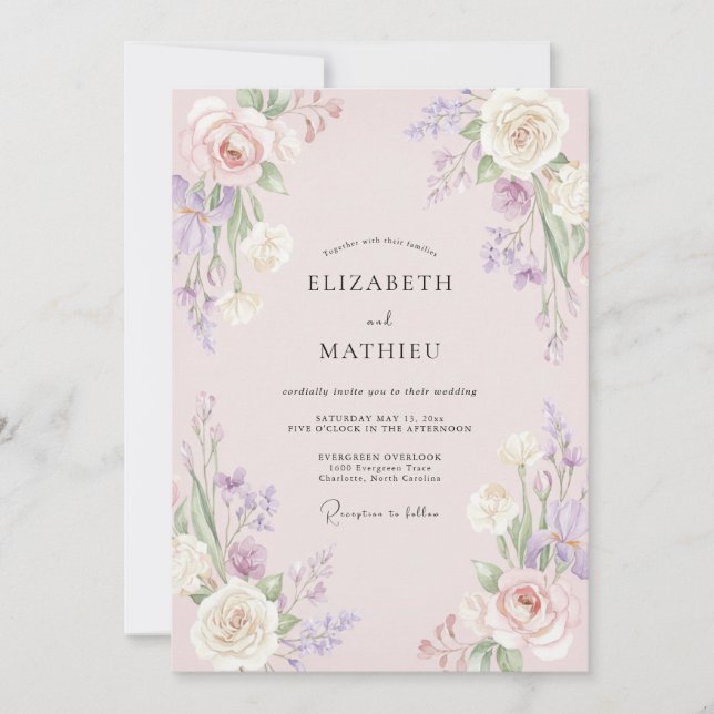 Convite Casamento de Verão Etéreo Rosa Empoeirado (Frente)