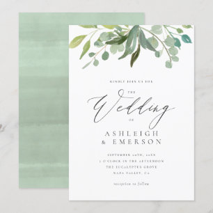 Convite Casamento de Verão Eucalyptus Greenery Chic Water