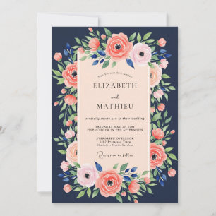 Convite Casamento de Verão Exuberante Azul Naval