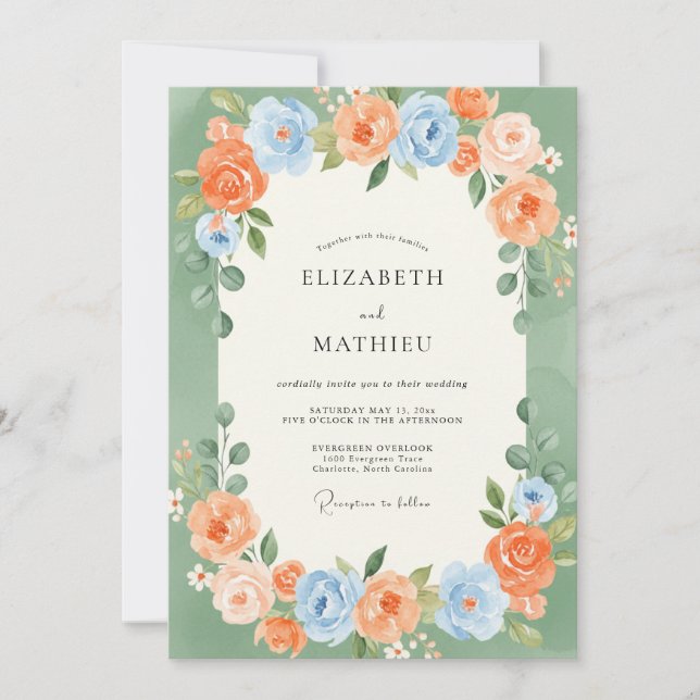 Convite Casamento de Verão Feliz em Verde Sage (Frente)
