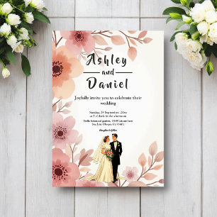 Convite Casamento de Verão Floral Aquarela de Casal Românt