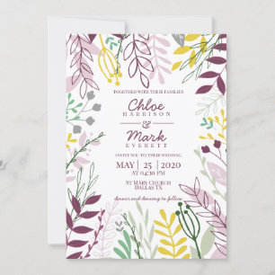 Convite Casamento de Verão Floral Boho Roxo Amarelo