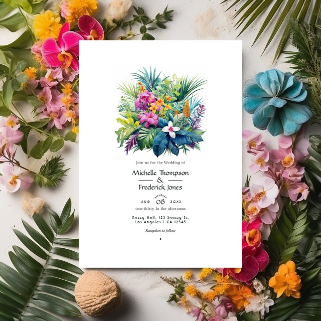 Convite Casamento de Verão Floral de Folhagem de Praia (Criador carregado)