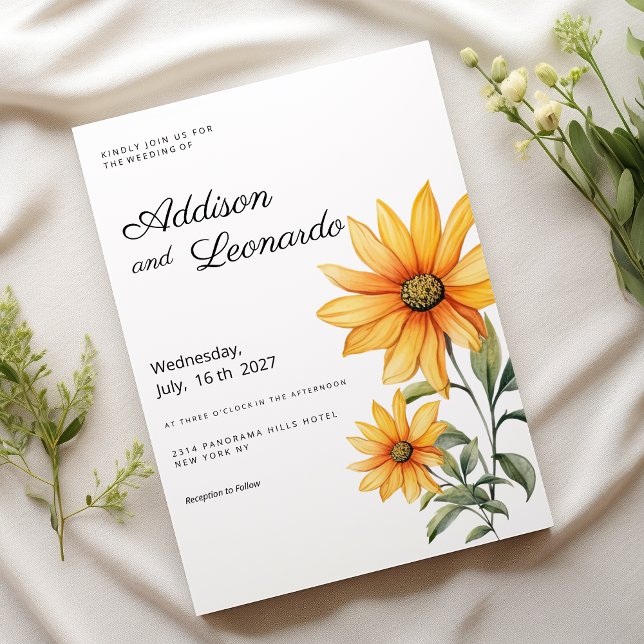 Convite Casamento de verão floral de girassol (Sunflower floral botanical summer wedding )