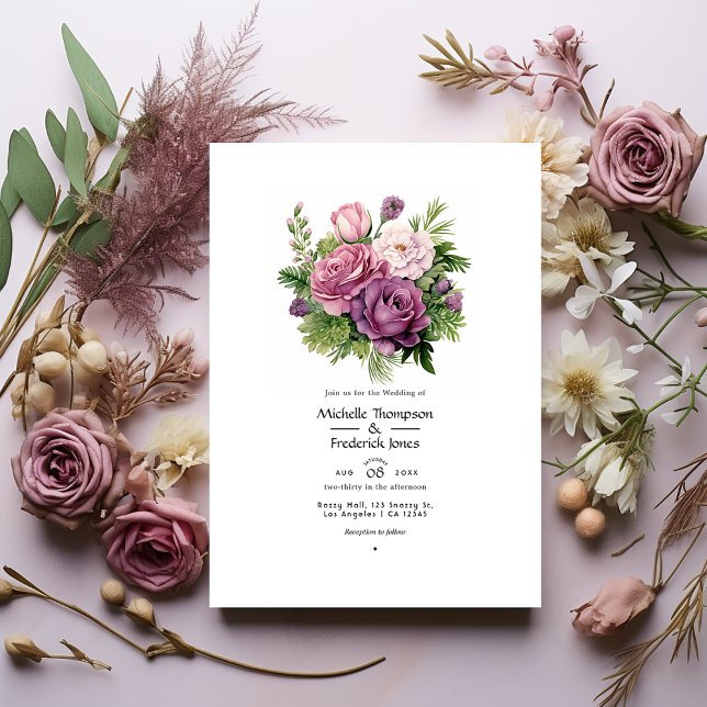 Convite Casamento de Verão Floral Mauve e Pine Green (Criador carregado)
