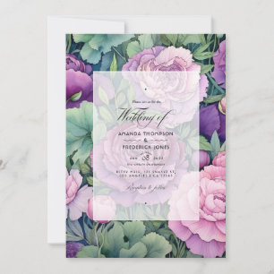 Convite Casamento de Verão Floral Mauve e Pine Green