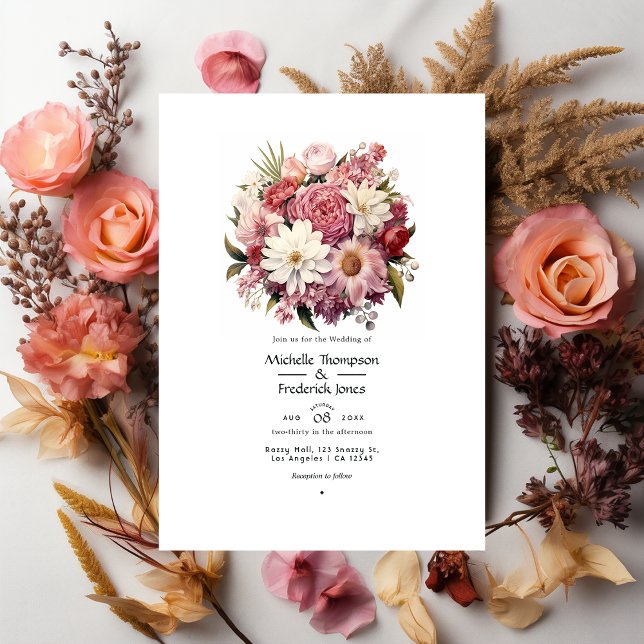 Convite Casamento de Verão Floral Rosa Pastel e Marrom Ced (Criador carregado)