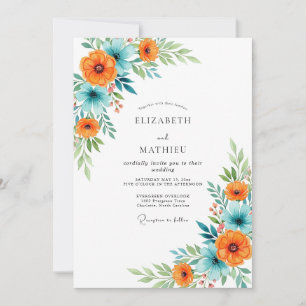 Convite Casamento de Verão Glorioso Laranja Azul