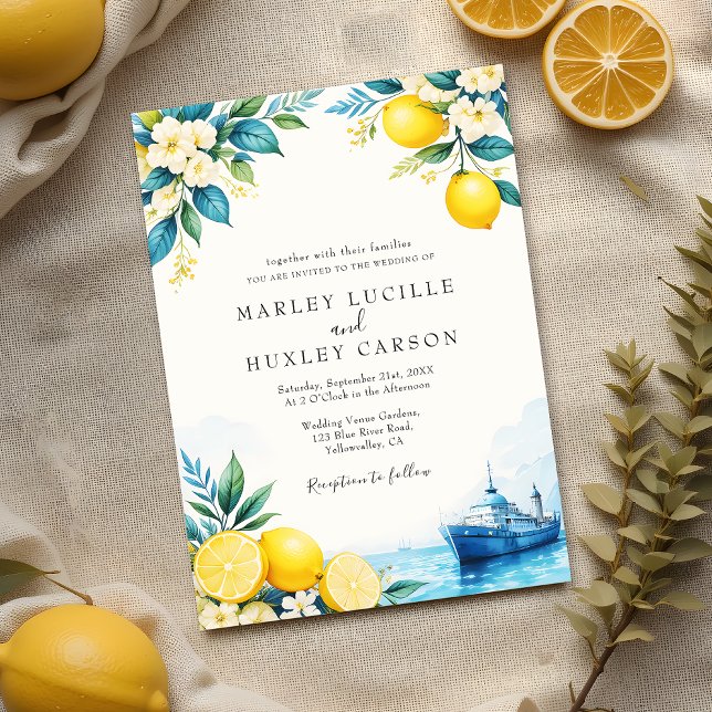 Convite Casamento de Verão italiano com Lemon Azul (Criador carregado)