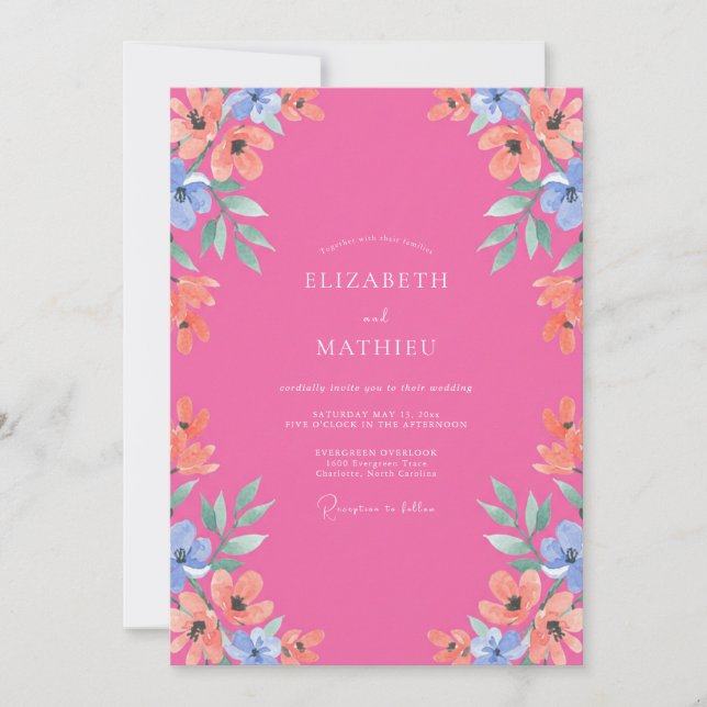 Convite Casamento de Verão Jovial em Fuchsia (Frente)