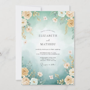 Convite Casamento de Verão Magnífico Azul-Verde