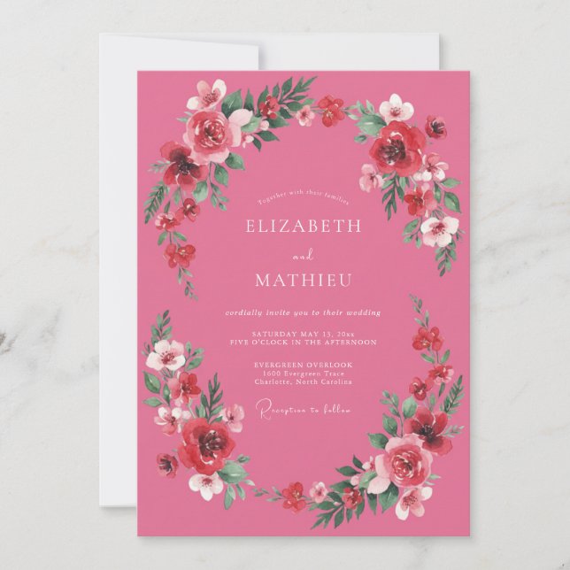 Convite Casamento de Verão Magnífico Magenta (Frente)