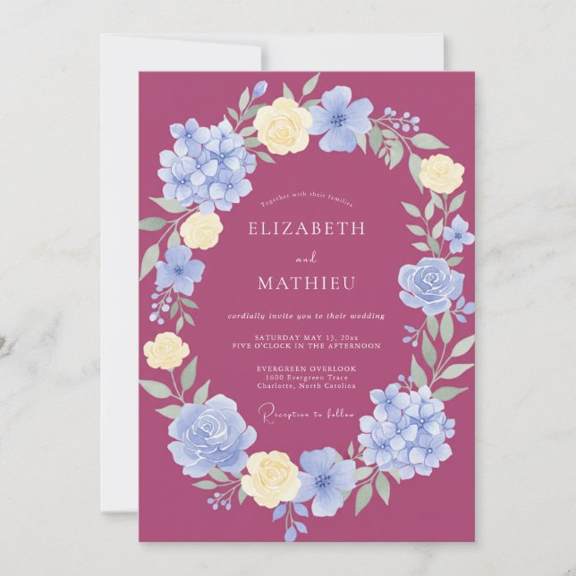 Convite Casamento de Verão Marcante Magenta (Frente)