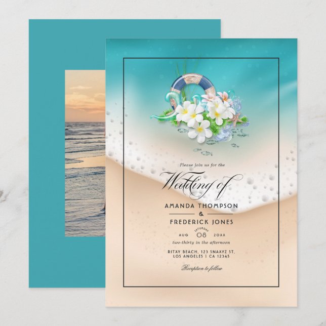 Convite Casamento de Verão na Praia (Frente/Verso)