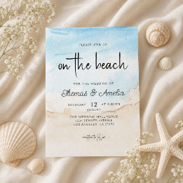 Convite Casamento de Verão na Praia com Aquarela da Praia