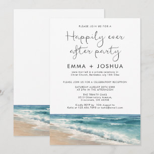 Convite Casamento de Verão na Praia com Aquarela Feliz par