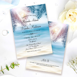 Convite Casamento de Verão na Praia com Palmeira Tropical