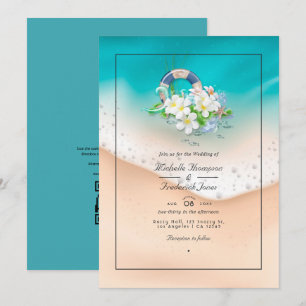 Convite Casamento de Verão na Praia com RSVP por QR Code