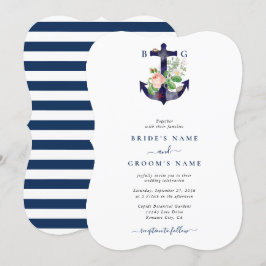 Convite Casamento de Verão Náutico Floral de Âncora Botâni