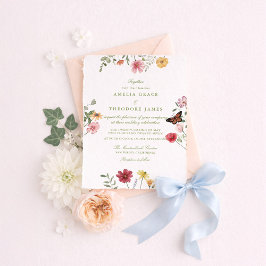 Convite Casamento de Verão no Jardim com Flores Silvestres
