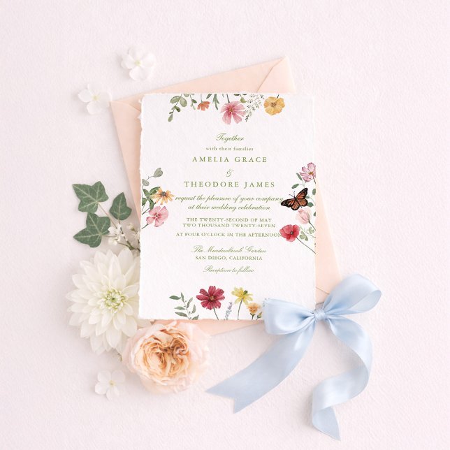 Convite Casamento de Verão no Jardim com Flores Silvestres (Criador carregado)