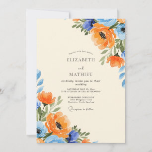 Convite Casamento de Verão Opulento Azul Céu Laranja