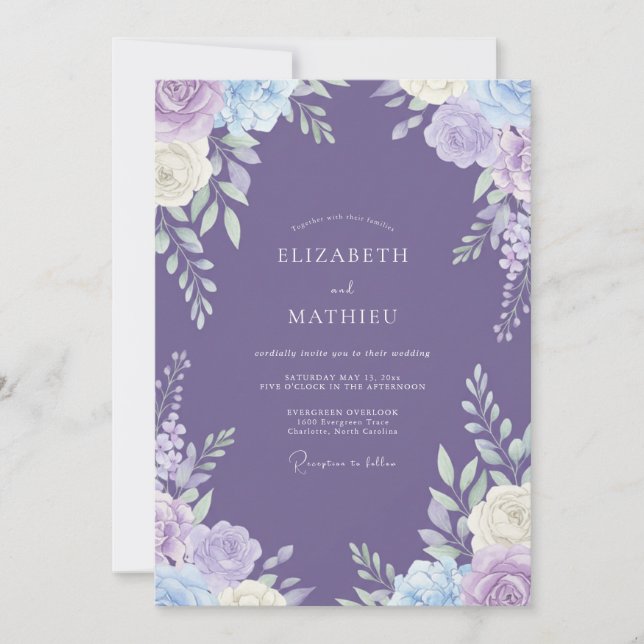 Convite Casamento de Verão Opulento de Lavanda (Frente)