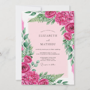 Convite Casamento de Verão Ornamentado em Fuchsia