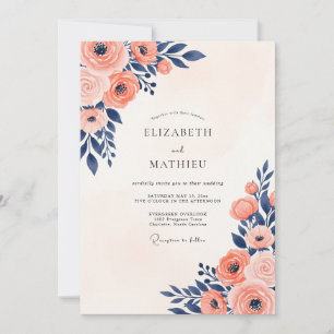 Convite Casamento de Verão Pintado em Coral Marinho