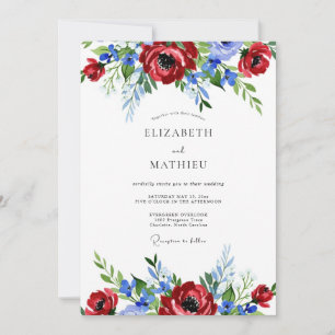 Convite Casamento de Verão Pintado em Vermelho Azul