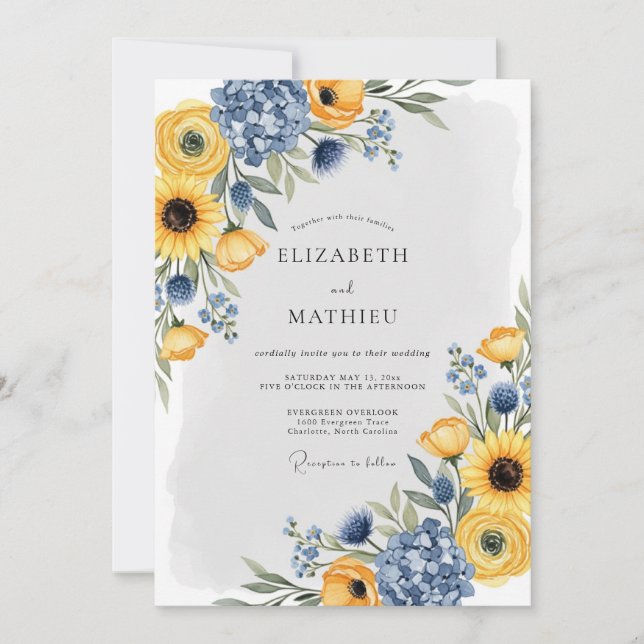 Convite Casamento de Verão Pitoresco Amarelo Dourado (Frente)