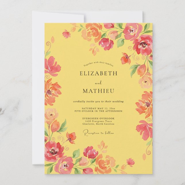 Convite Casamento de Verão Radiante Amarelo (Frente)