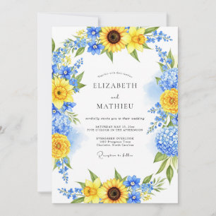 Convite Casamento de Verão Radiante Azul Amarelo