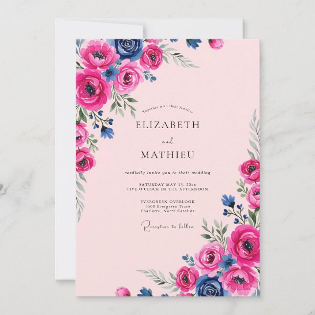 Convite Casamento de Verão Radiante Magenta (Frente)