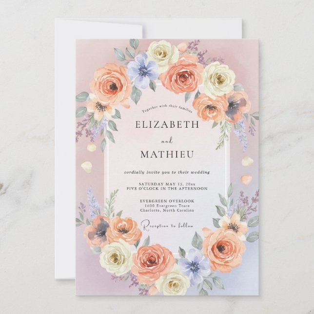 Convite Casamento de Verão Radiante Pêssego (Frente)