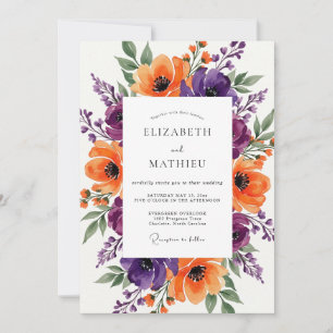 Convite Casamento de Verão Radiante Violeta Tangerina
