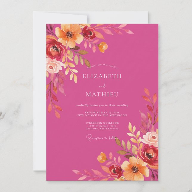 Convite Casamento de Verão Resplandecente Magenta (Frente)
