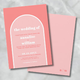 Convite Casamento de Verão Retro em Rosa Coral Ousado