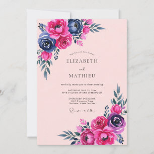 Convite Casamento de Verão Romântico Vibrante Magenta