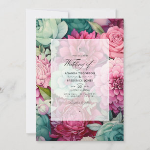 Convite Casamento de Verão Rosa Pastel, Verde Mar e Merlot