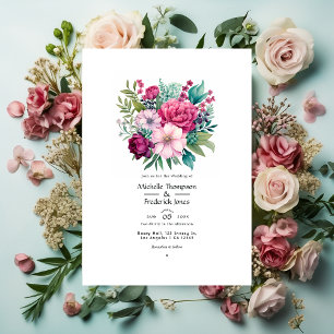 Convite Casamento de Verão Rosa Pastel, Verde Mar e Merlot