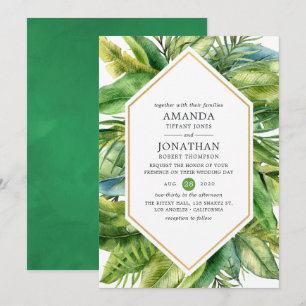 Convite Casamento de Verão Tropical à Beira-Mar em Aquarel