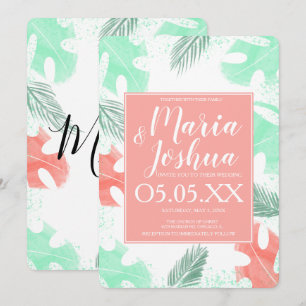 Convite Casamento de Verão Tropical Monstera na Praia