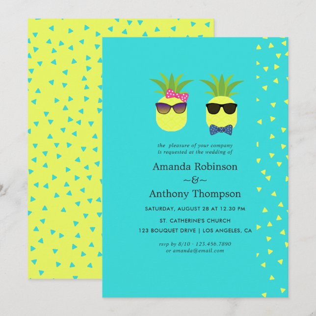 Convite Casamento de Verão Tropical na Praia com Turquesa  (Frente/Verso)