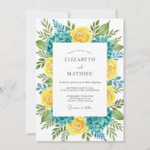 Convite Casamento de Verão Verde-azulado e Amarelo Luxuria