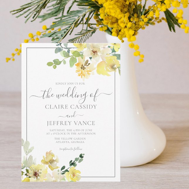 Convite Casamento de Verão Verde de Sage Floral Amarelo De (Criador carregado)